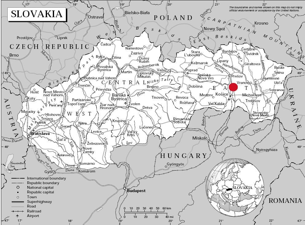 карта Східної Словаччини
