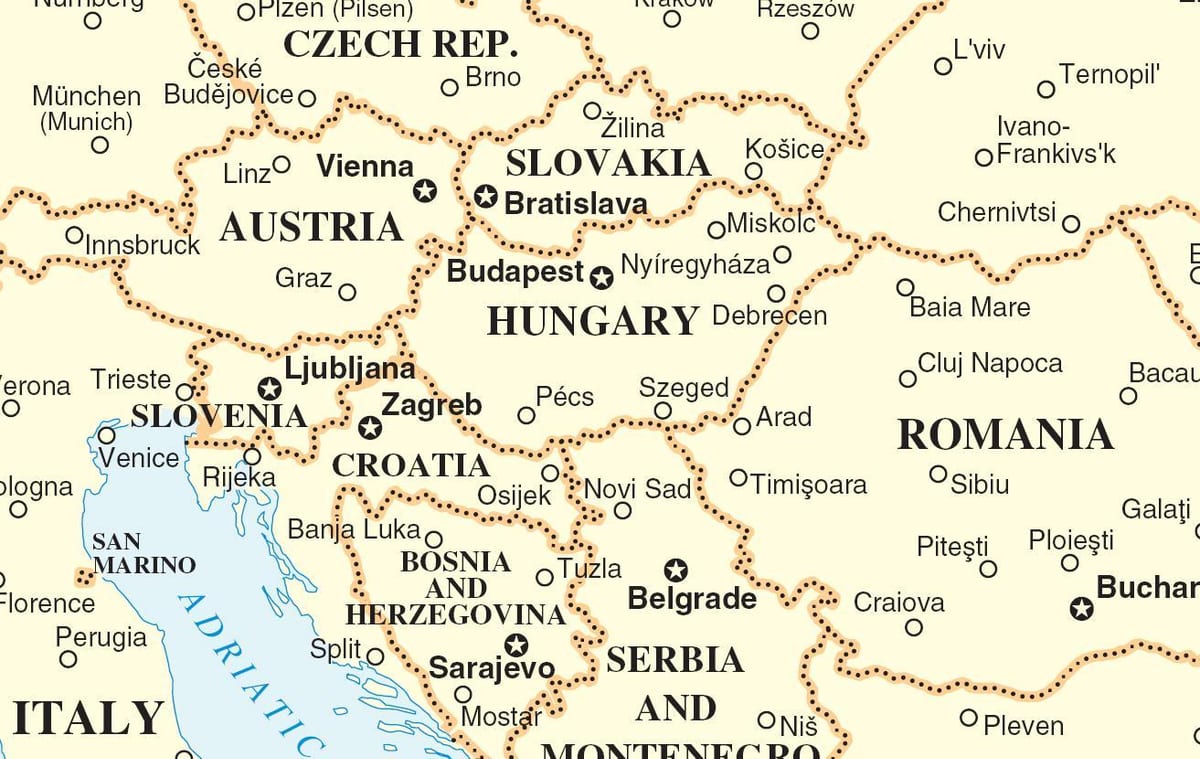 карта Словаччини навколишніх країн