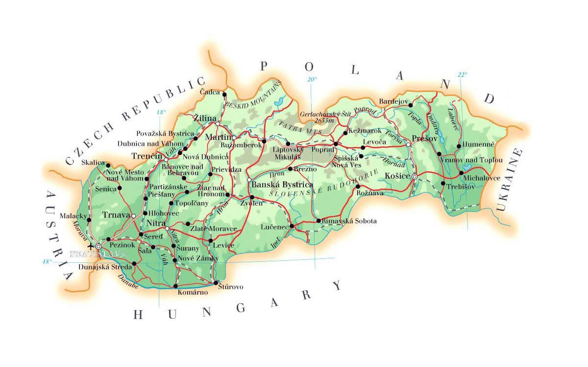 карта гірськолижних курортів Словаччини